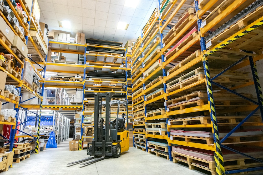 Modern e-commerce warehouse with automated systems